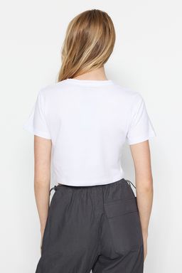 Siyah-Beyaz 2li Paket %100 Pamuk Crop Bisiklet Yaka Orme T-Shirt TWOSS20TS1480