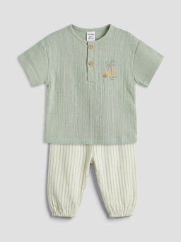 Nak??l? Erkek Bebek M?slin Ti??rt ve Pantolon