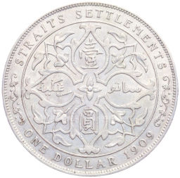 Монета 1 доллар 1909 года Стрейтс Сетлментс