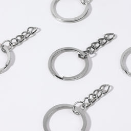 Цена за 4 шт. Основа для брелока, с цепочкой, плоская, d = 25 мм, 10 шт, цвет серебряный