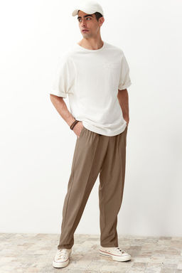 Bej Pileli Klasik Baggy Fit Kumas Pantolon TMNSS24PL00024