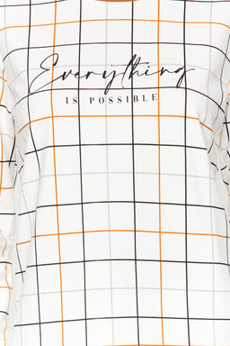 Beyaz %100 Pamuklu Ekoseli Tshirt-Pantolon Orme Pijama Tak?m? THMAW24PT00235