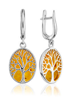 Овальные серьги из натурального янтаря коньячного цвета Бельтайн