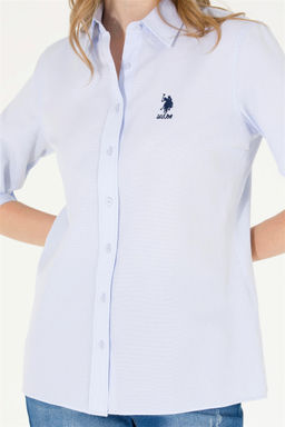 Женская голубая базовая рубашка с длинным рукавом - U.s. polo assn фото 13