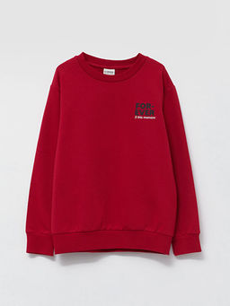 Bisiklet Yaka Bask?l? Uzun Kollu Erkek ?ocuk Sweatshirt