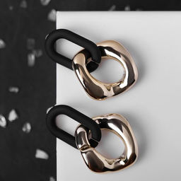 Серьги металл Цепь геометрия, 2 звена, цвет золотисто-чёрный
