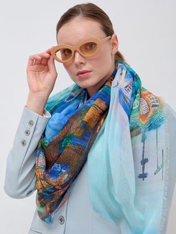 Большой, красивый двусторонний платок с рисунком в стиле арт-декои необычной текстурой ткани