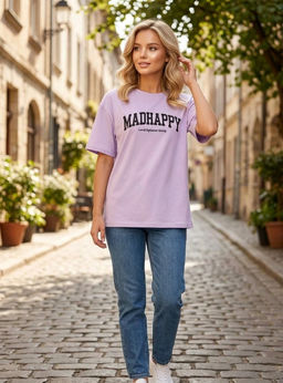 K13542 Футболка OVER SIZE (хлопок) ЛАВАНДА