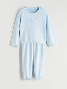 Bask?l? K?z Bebek Sweatshirt ve E?ofman Alt?