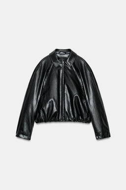 CHAQUETA BOMBER EFECTO PIEL / Negro - Zara фото 4