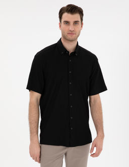 Siyah Comfort Fit Rahat Giyilebilir K_sa Kollu G_mlek