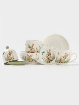 Набор для специй Доляна «Зайка», 2 предмета: солонка, перечница 130 мл, 11.5×6.2×8.8 см, доломит, белый