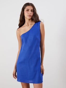 Tek Omuz %100 Keten Mini Elbise