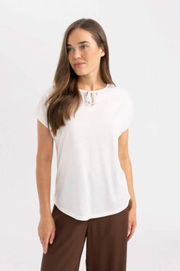 Футболка с круглым вырезом и короткими рукавами - Defacto фото 3