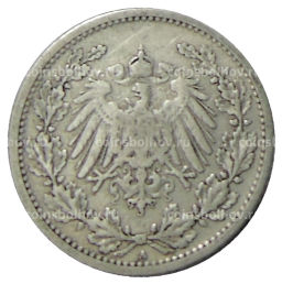Монета 1/2 марки 1905 года A Германия