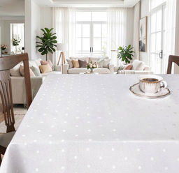 Скатерть арт. 1530/1/130, ГОРОШИНКИ, цвет белый, размер 130 см х 180 см, тефлоновая пропитка, низ - подгибка и прошивка - Haft фото 2