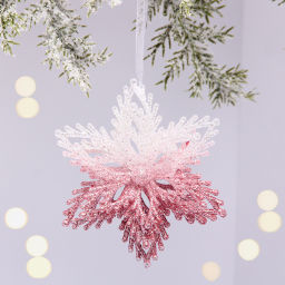 Цена за 2 шт. Подвеска "Волшебная снежинка" 10 см, Белый/Розовый