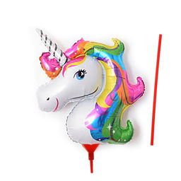 Цена за 5 шт. Воздушный шар фольгированный 16" «Единорог», фигура, с палочкой