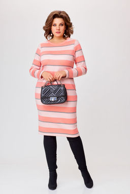Платье Swallow 770.1 полоска бежевая+серая+лососевая