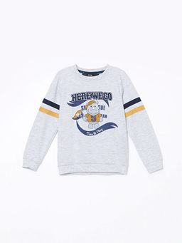 Bisiklet Yaka Bask?l? Erkek ?ocuk Sweatshirt