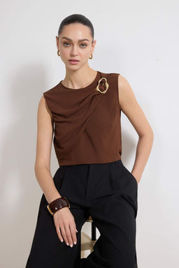Kahverengi Aksesuar Detayl? Dokuma Bluz TWOSS26BZ00209