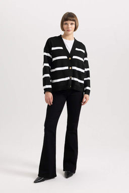 Полосатый кардиган с V-образным вырезом Relax Fit - Defacto фото 2