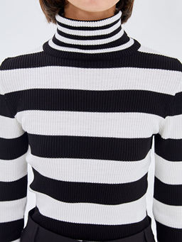 Bal?k?? Yaka Renk Bloklu Kad?n Triko Kazak