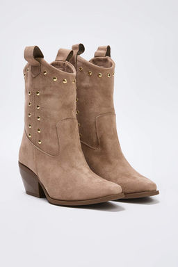 Vizon Suet Trok Detayl? Sivri Burun Kad?n 6i5 cm Blok Topuklu Bot TAKAW26BO00073