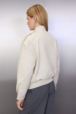 Ekru Oversize Kal?p Suni Deri Bomber Ince Ceket Mont TWOAW26MO00001 - Trendyolmilla фото 8