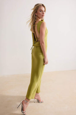 Yag Yesil Saten Dokuma Midi Abiye & Mezuniyet Elbisesi TPRSS26EL00057