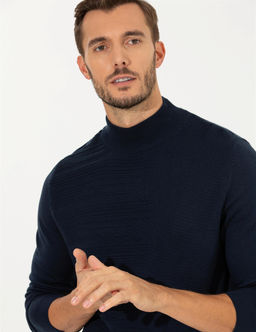 Lacivert Melanj Slim Fit Yar_m Bal_k__ Yaka Triko Kazak - Pierre cardin фото 2