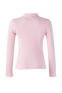 Pembe Fitted/Vucuda Oturan Uzun Kollu Polo Yaka Yar?m Partl? Jakarl? Esnek Orme Bluz TWOAW26BZ00114 - Trendyolmilla фото 4