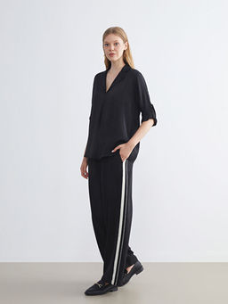 Beli Lastikli ?erit Detayl? Kad?n Pantolon