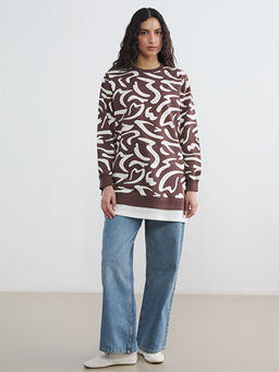 Bisiklet Yaka Desenli Kad?n Sweatshirt Tunik