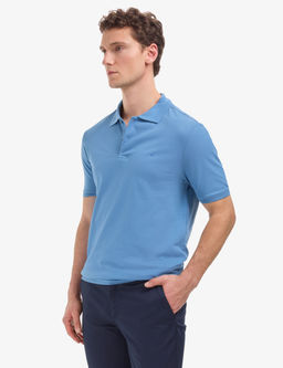 Koyu Mavi Regular Fit %100 Pamuk K_vr_lmaz D__meli Polo Yaka Basic Ti__rt