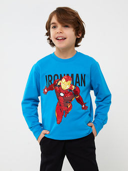 Bisiklet Yaka ?ron Man Bask?l? Uzun Kollu Erkek ?ocuk Sweatshirt