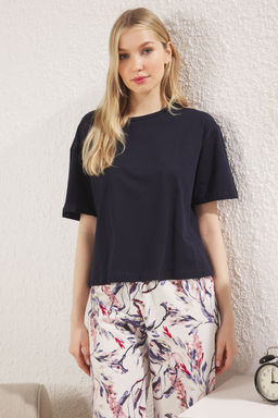 Trendyolmilla Lacivert Cicekli Kapri Orme Pijama Tak?m? THMSS24PT00216  фото 2