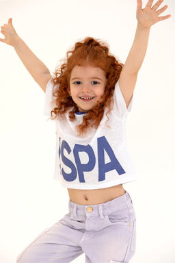 Синяя укороченная футболка с круглым вырезом для девочек Неожиданная скидка в корзине - U.s. polo assn фото 6