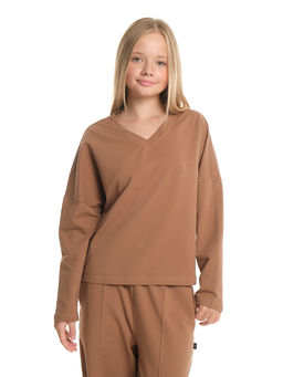 Свитшот для девочки однотонный 22-7699 шоколад - Mini maxi фото 21