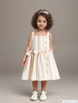 Kare Yaka Ask?l? Keten Kar???ml? K?z Bebek Elbise