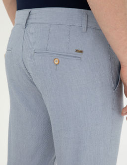 A__k Mavi Slim Fit Gofre Ba_c_kl_ Kanvas Pantolon