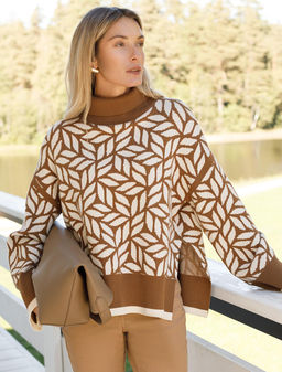 VILATTE / Свитер с боковыми разрезами двуслойной жаккардовой вязки с кашемиром  фото 3