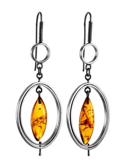 Необычные серьги из серебра и натурального янтаря в авторском дизайне Канкун