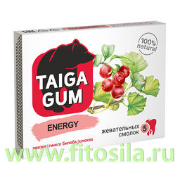 Смолка Taiga Gum "ENERGY" блистер №5 по 0,8 г, в растит. пудре, без сахара "Алтайский нектар"
