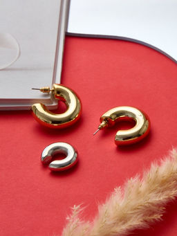 Серьги кольца и каффы QF Бублик, набор, цвет серебро, золото  фото 4