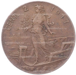 Монета 2 чентезимо 1917 года Италия