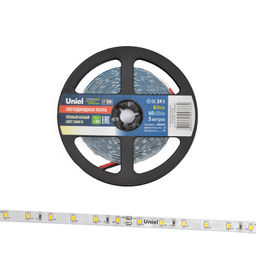 ULS-2835-60LED/m-8mm-IP20-DC24V-6W/m-5M-WW Гибкая светодиодная лента на самоклеящейся основе. Катушка 5 м. в герметичной упаковке. Теплый белый свет (3000K). ТМ Uniel.