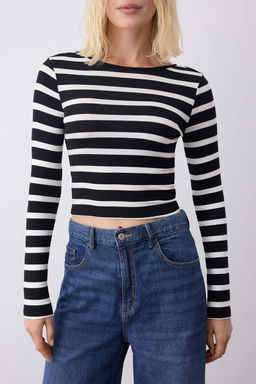 Trendyolmilla Beyaz*001 Cizgili S?rt Dekolteli Slim/Vucuda Oturan Regular/Normal Boy Orme Bluz TWOAW25BZ00009  фото 3
