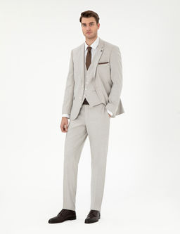 Bej Extra Slim Fit Yelekli Tak_m Elbise
