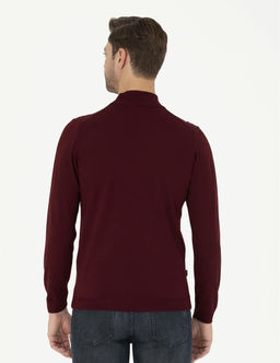 K_rm_z_ Slim Fit Yar_m Bal_k__ Yaka Y_n Kar___ml_ Basic Triko Kazak